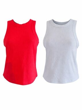 Old Navy Ribbed Tank Tops Bundle (Red & Light Gray) | Slim Fit Size S